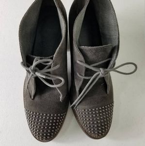 Topshop Gray Suede Lace Up Studded Booties